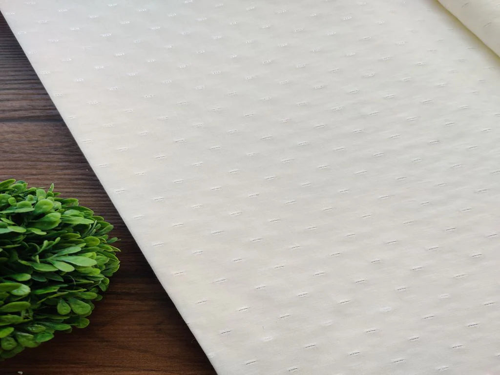 Off White Silver Self Weaved Motifs Cotton Fabric