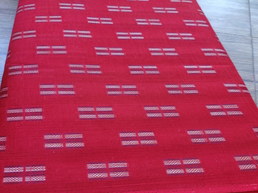 Maroon Geometric Golden Weave Cotton Fabric