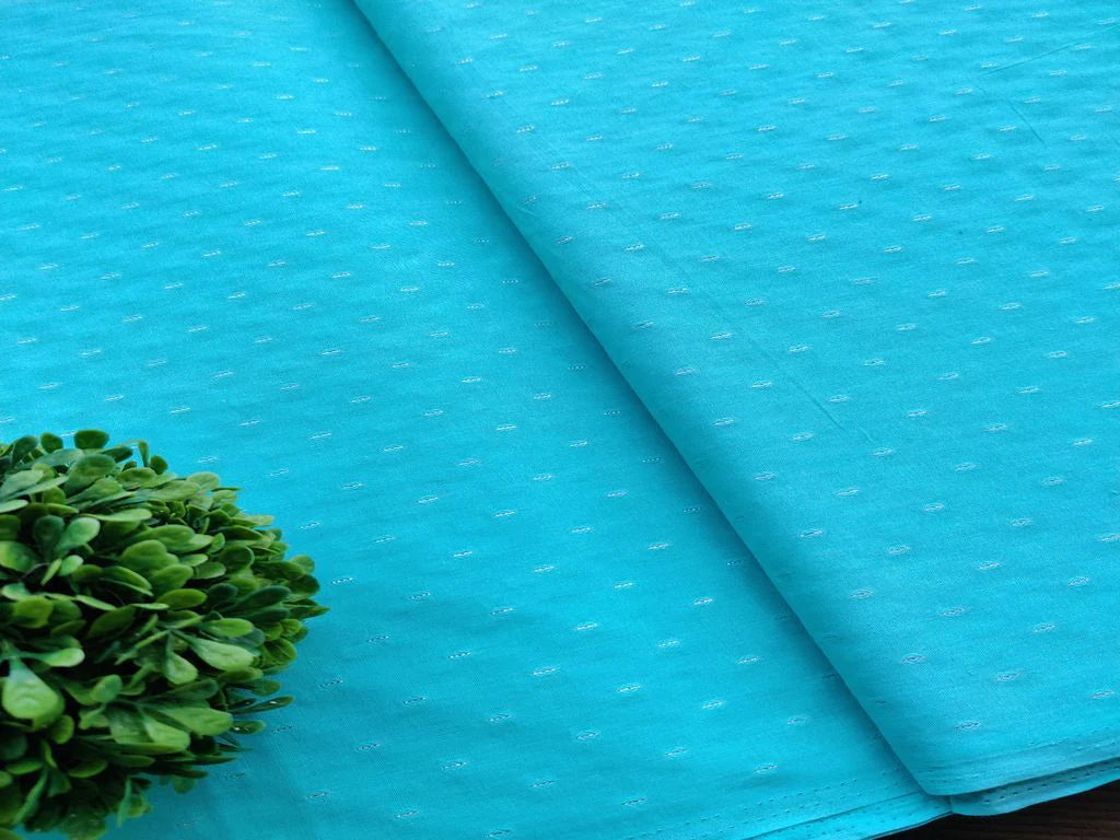 Light Blue Silver Self Weaved Dots Cotton Fabric