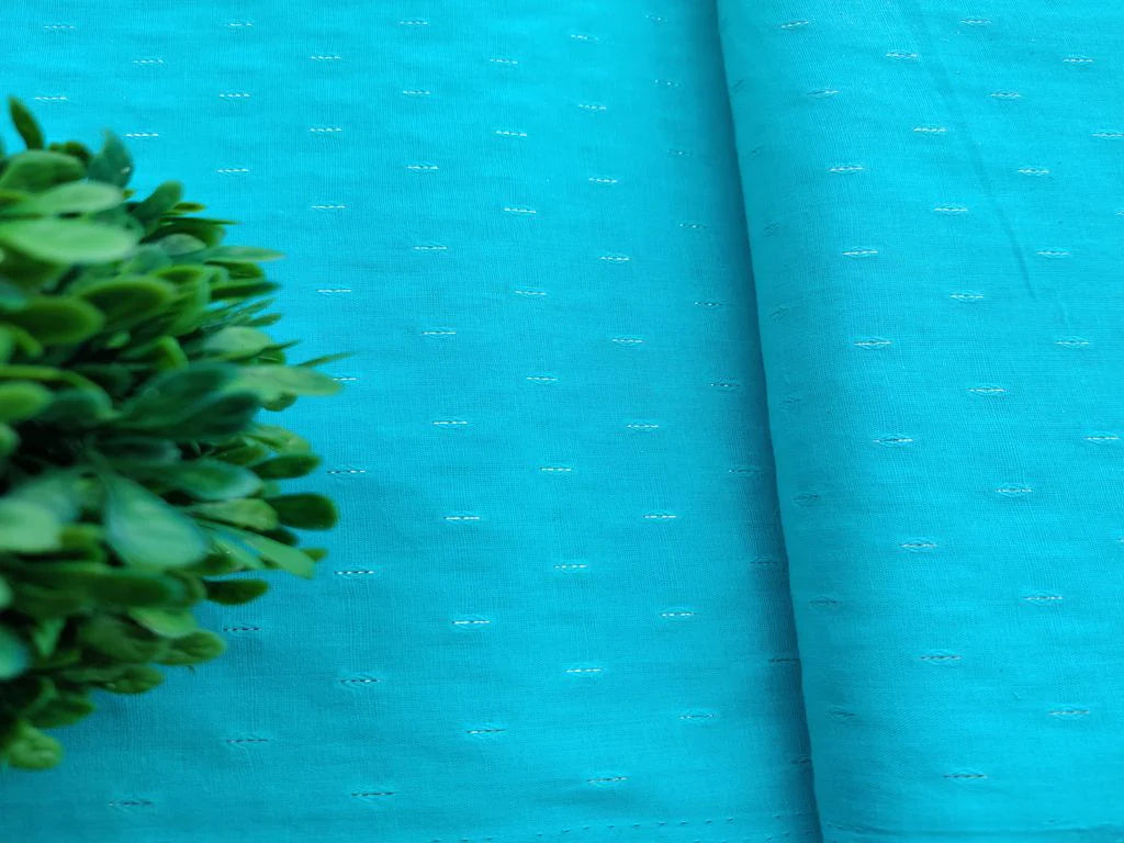 Light Blue Silver Self Weaved Dots Cotton Fabric