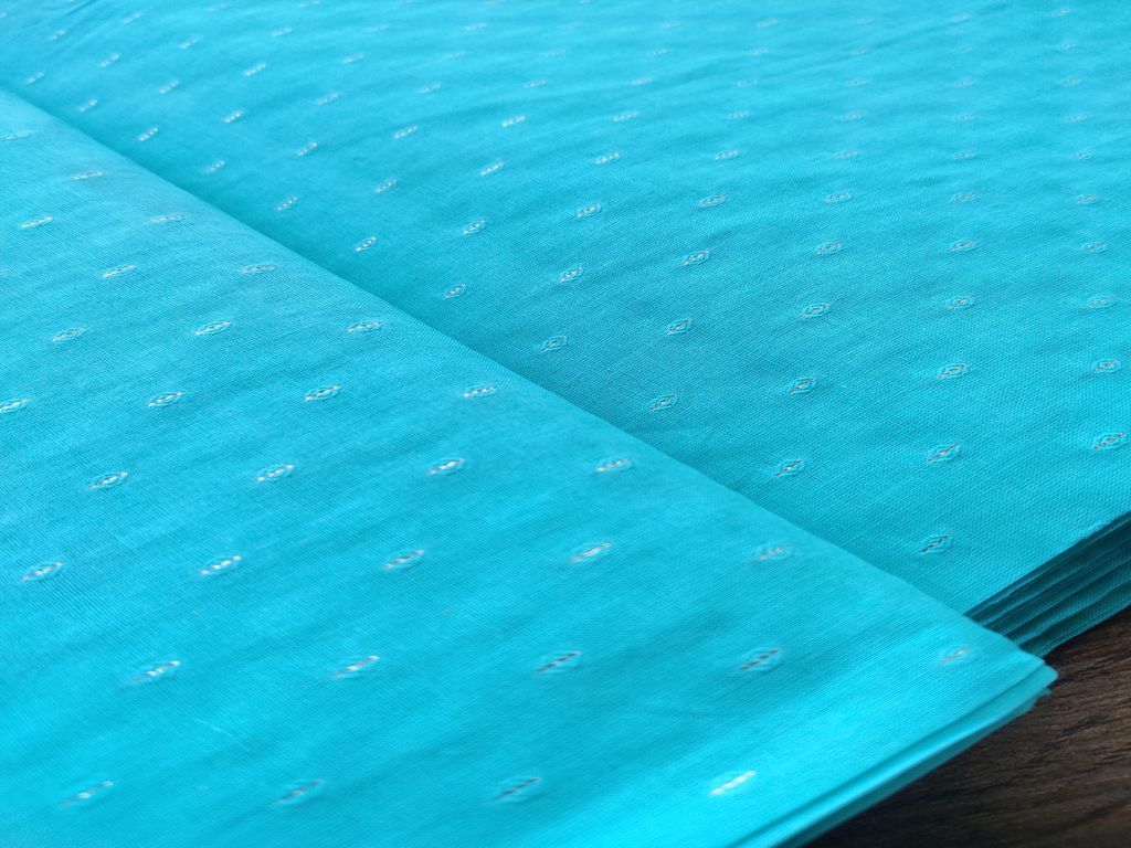 Light Blue Silver Self Weaved Dots Cotton Fabric