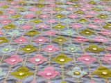 Gray Floral Thread and Faux Mirror Embroidered Chanderi Fabric