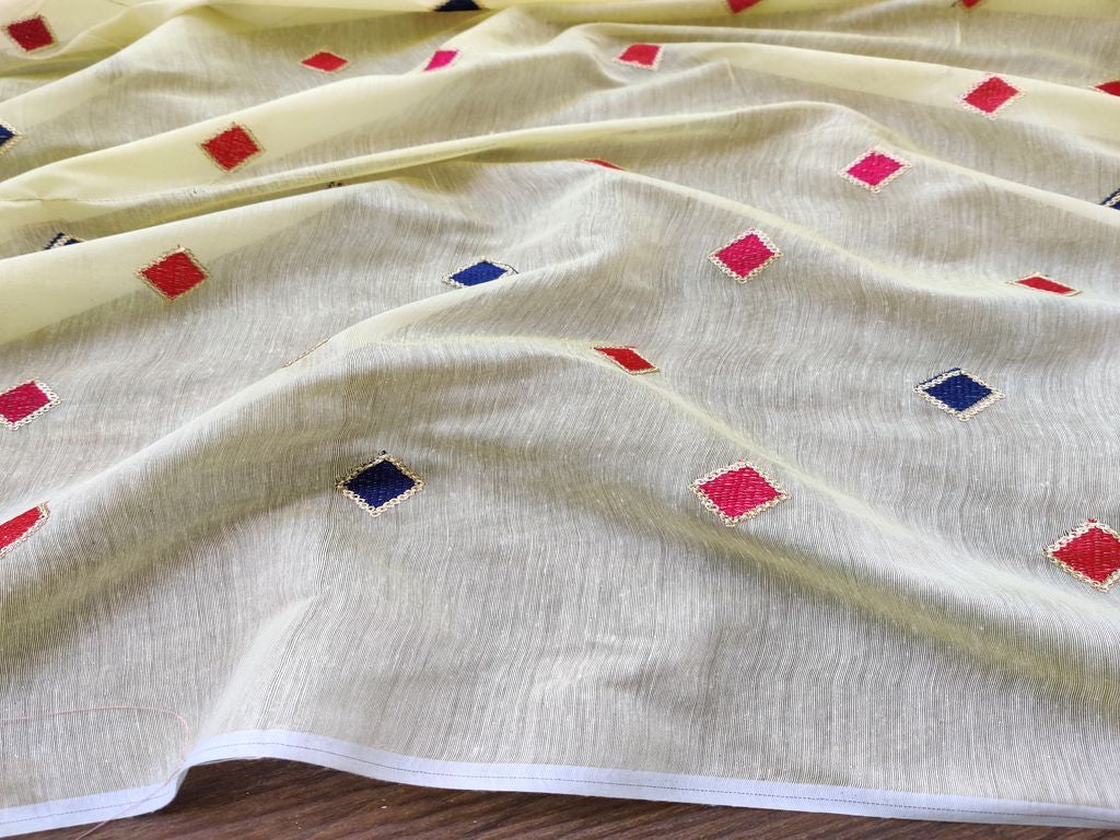 Yellow Multicolour Sequins Geometric Motifs Embroidered Chanderi Fabric