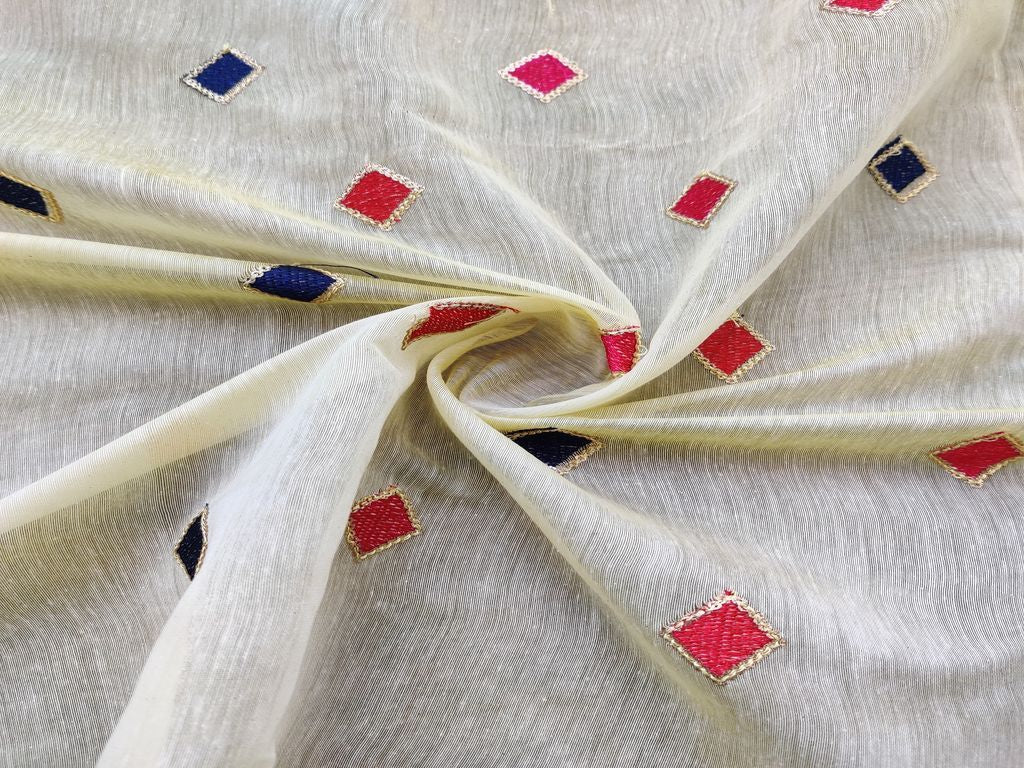 Yellow Multicolour Sequins Geometric Motifs Embroidered Chanderi Fabric