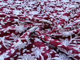 Maroon White Flowers Chikankari Embroidered Georgette Fabric