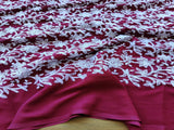 Maroon White Flowers Chikankari Embroidered Georgette Fabric