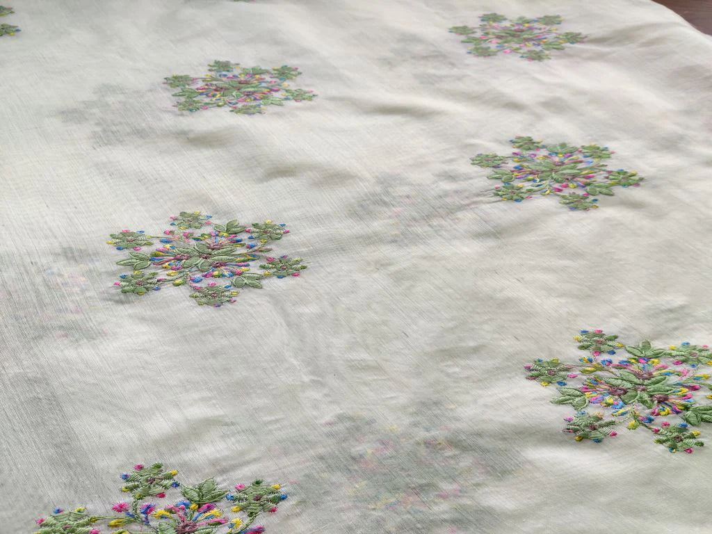 Light Green Floral Embroidered Chanderi Fabric