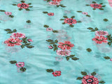 Sea Blue Multicolour Cross Stitch Flowers Embroidered Chanderi Fabric