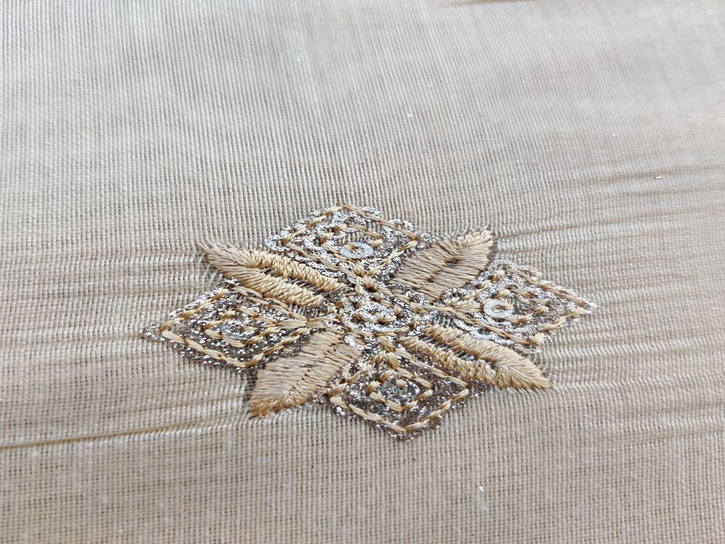 Beige Sequins Floral Motifs Embroidered Chanderi Fabric