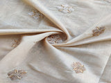 Beige Sequins Floral Motifs Embroidered Chanderi Fabric