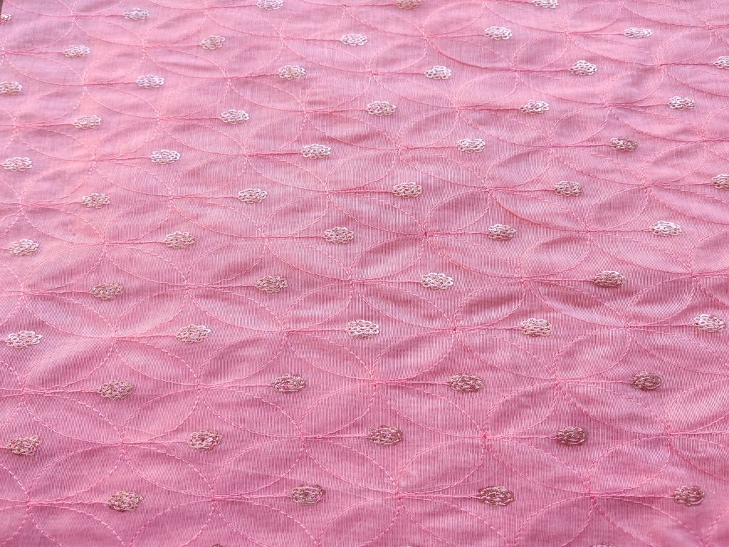 Pink Sequins Geometric Embroidered Chanderi Fabric
