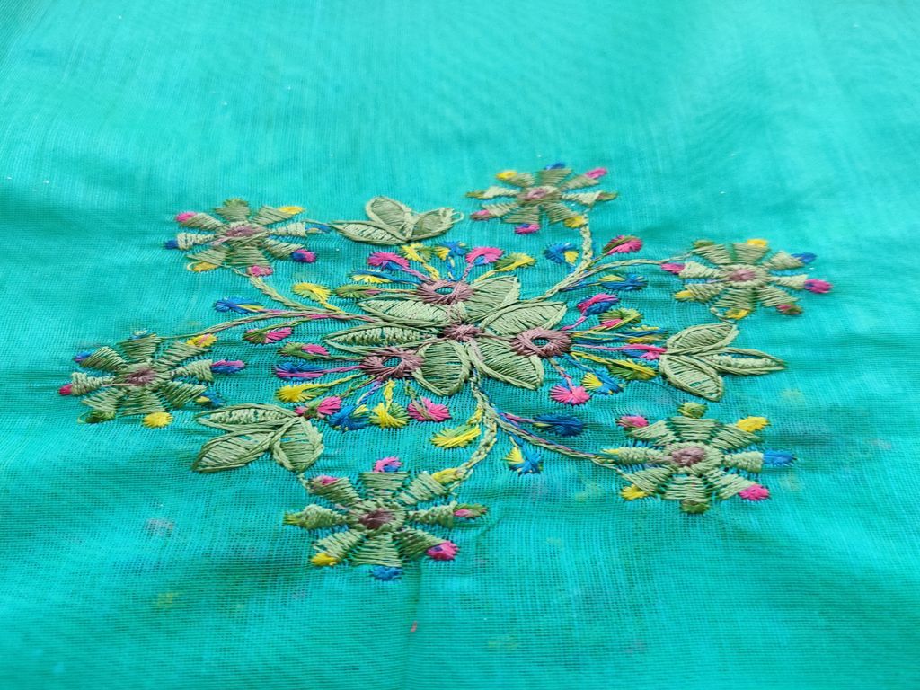 Green Floral Motifs Embroidered Chanderi Fabric