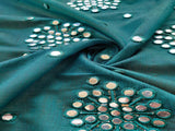 Dark Green Silver Mirror Work Floral Motifs Embroidered Chanderi Fabric