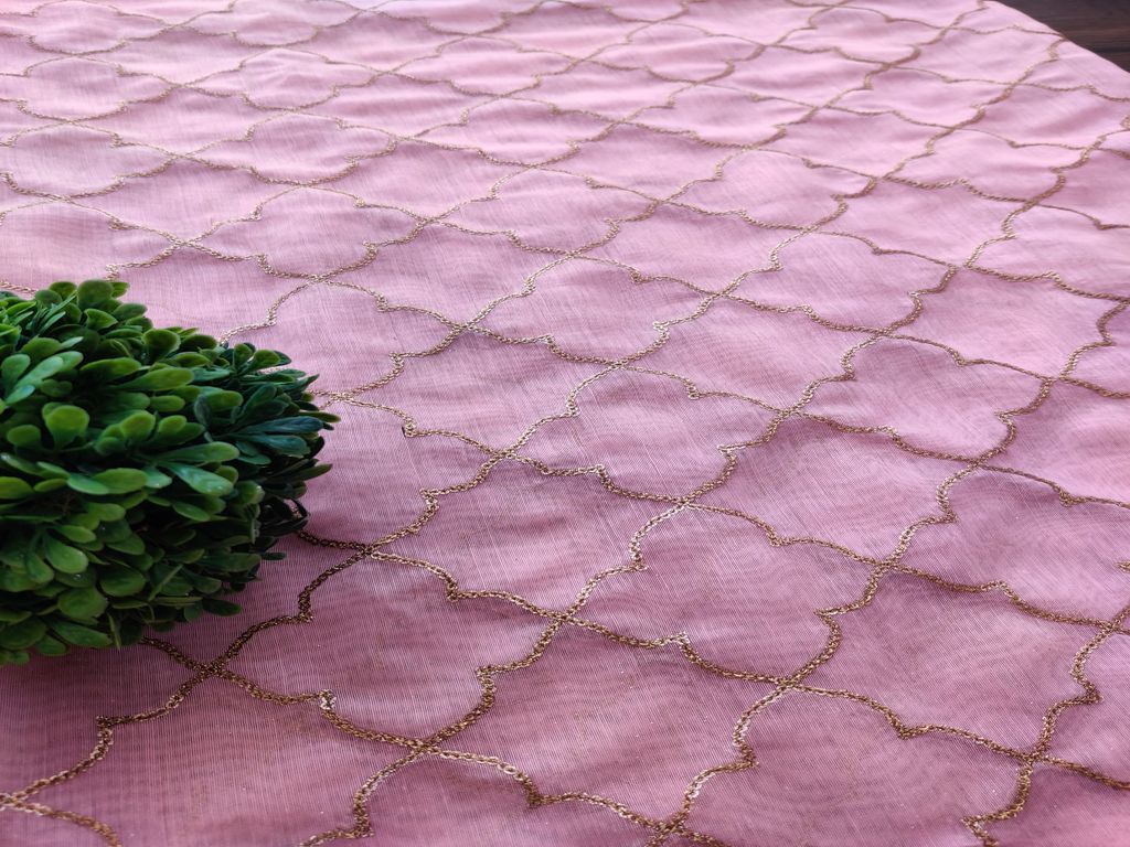 Pink Golden Geometric Sequins Embroidered Chanderi Fabric