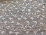 Silver Flowers Dori Jaal Embroidered Net Fabric