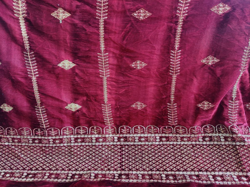 Maroon Golden Sequins Embroidered Velvet Fabric