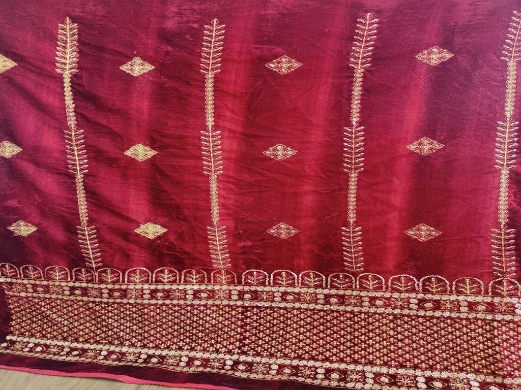 Maroon Golden Sequins Embroidered Velvet Fabric