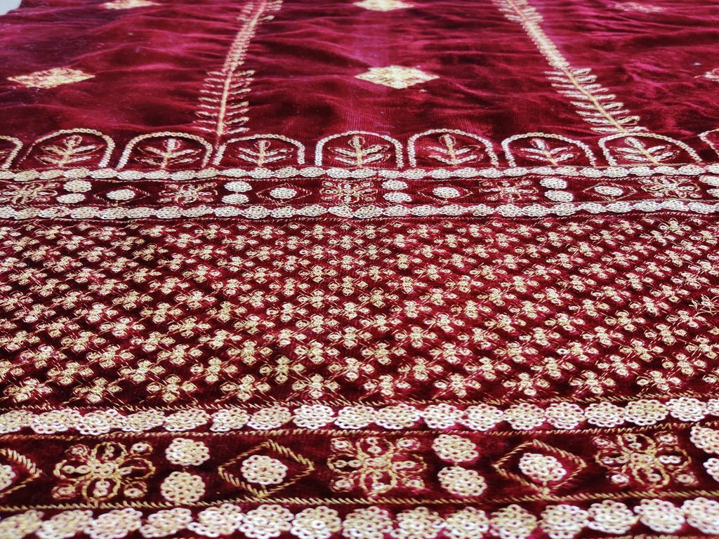 Maroon Golden Sequins Embroidered Velvet Fabric