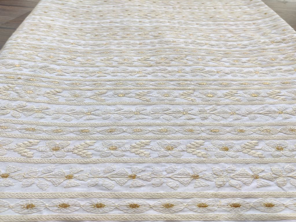 White Dyeable Floral Chikankari Embroidered Cotton Fabric