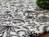 White Black Lakhnawi Flowers Embroidered Chanderi Fabric