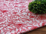 White Red Lakhnawi Flowers Embroidered Chanderi Fabric