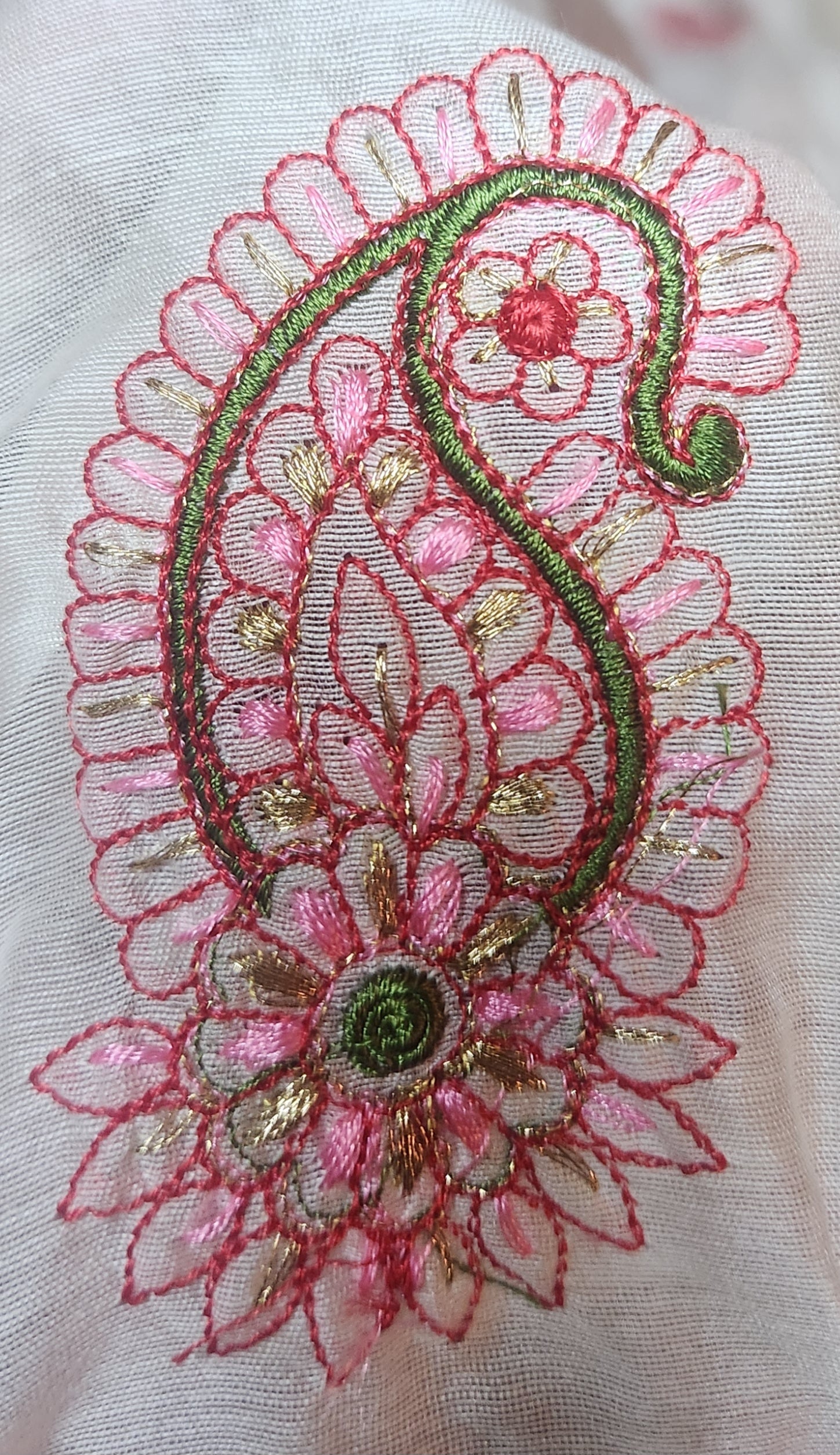 Kashmiri Embroidered White Chanderi Fabric