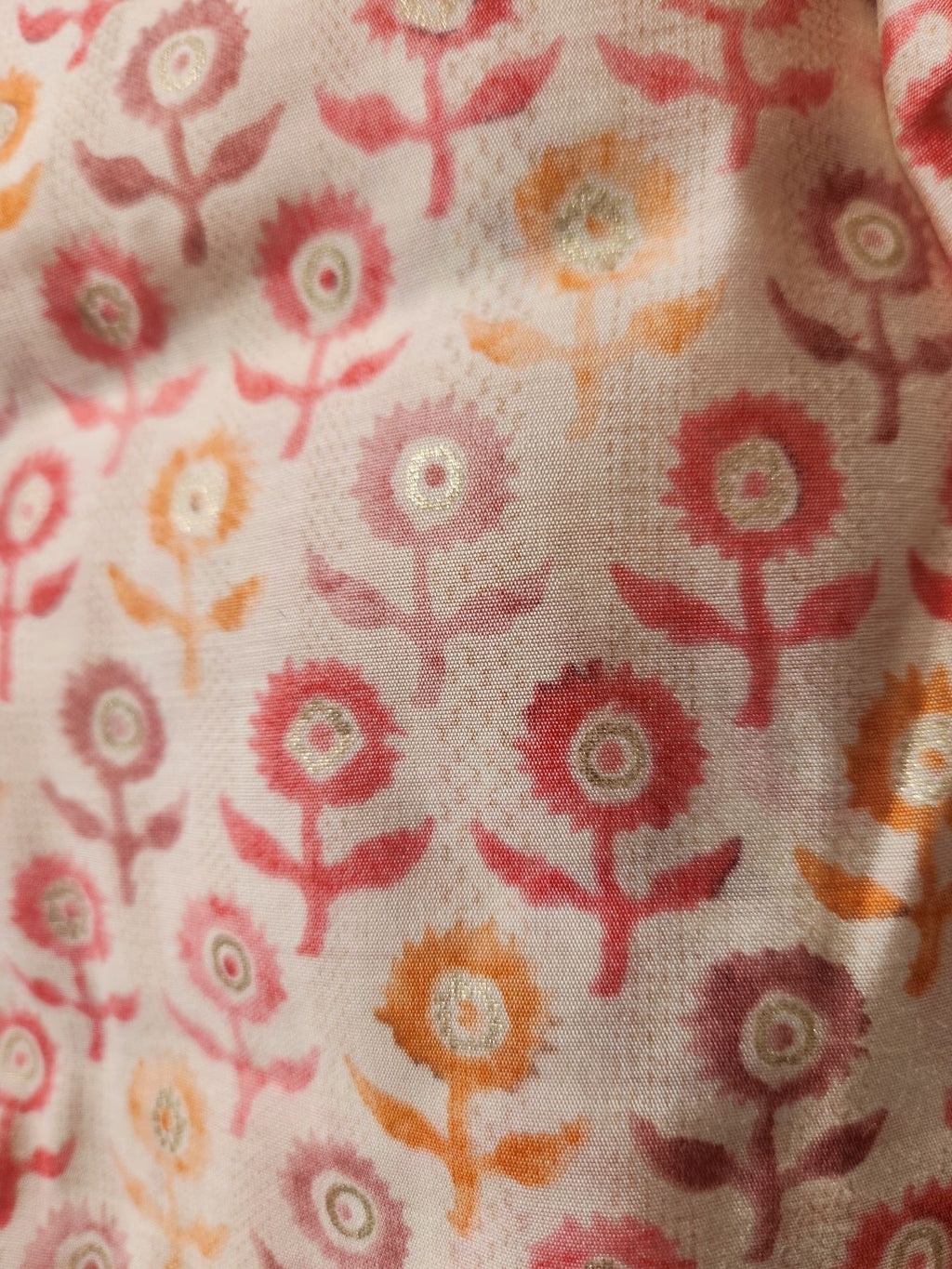 Digital Printed Peach Muslin Silk with Highlighted Golden Dots