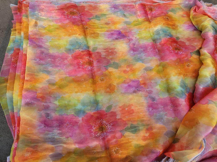 Multicoloured Digital Printed Zimi chu Fabric