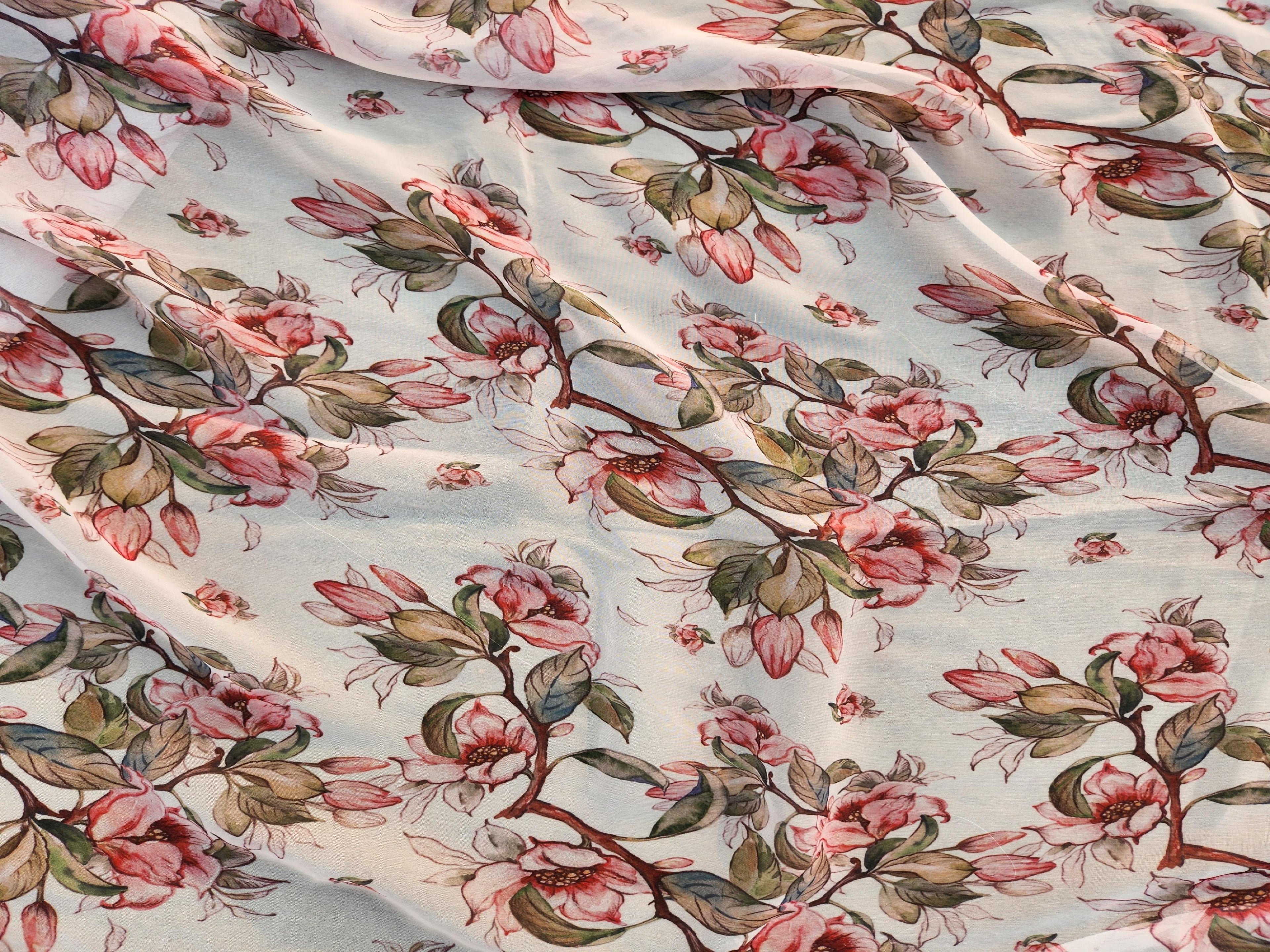 White Digital Print Georgette Fabric