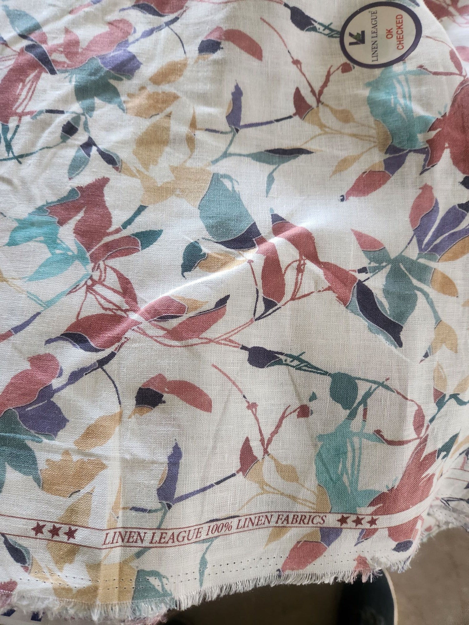 Off white Digital Printed 100% Pure Natural Linen Fabric (0% Cotton)
