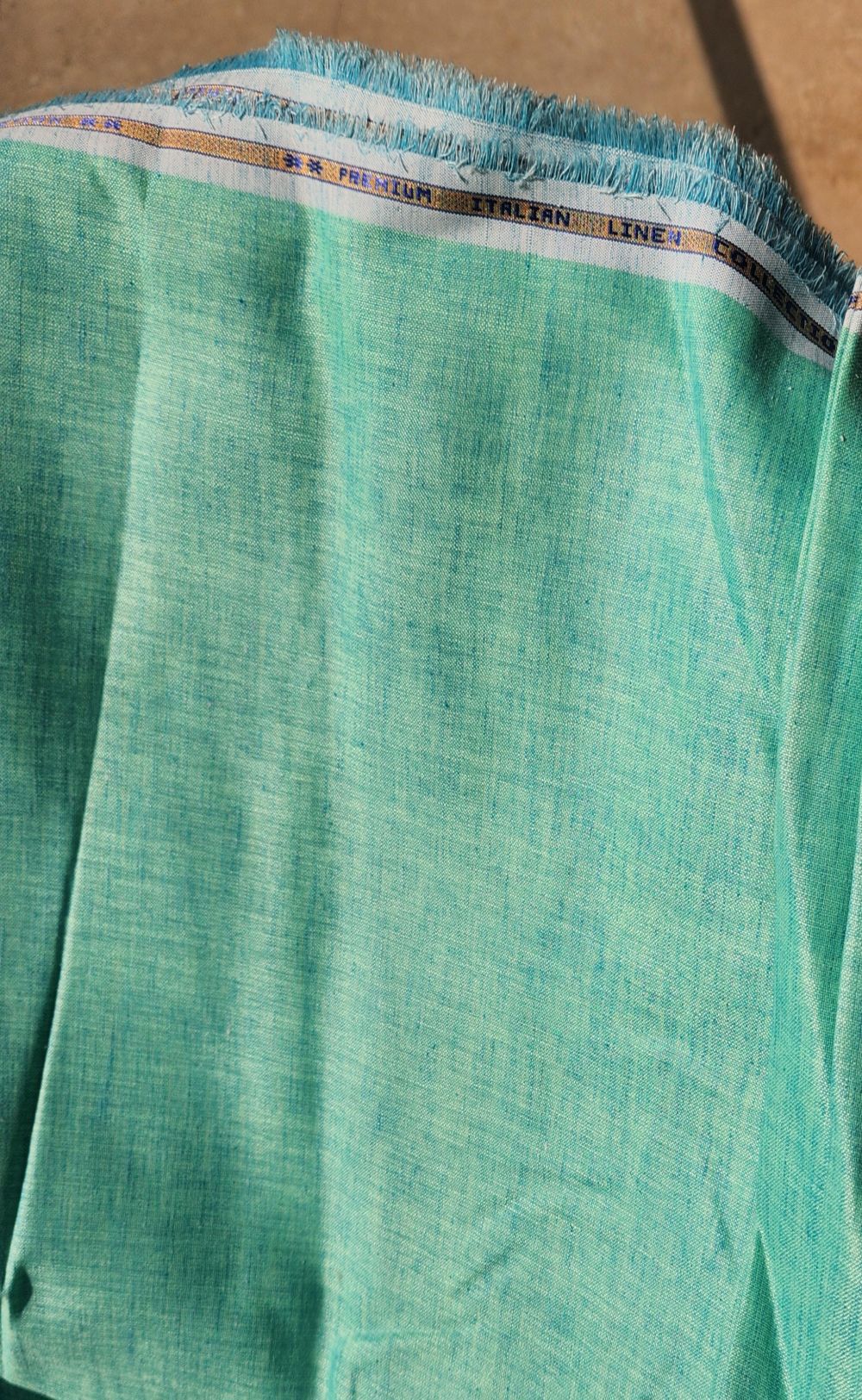 Pista Green & Blue two-tone Premium Cotton Linen Fabric (60 lea)