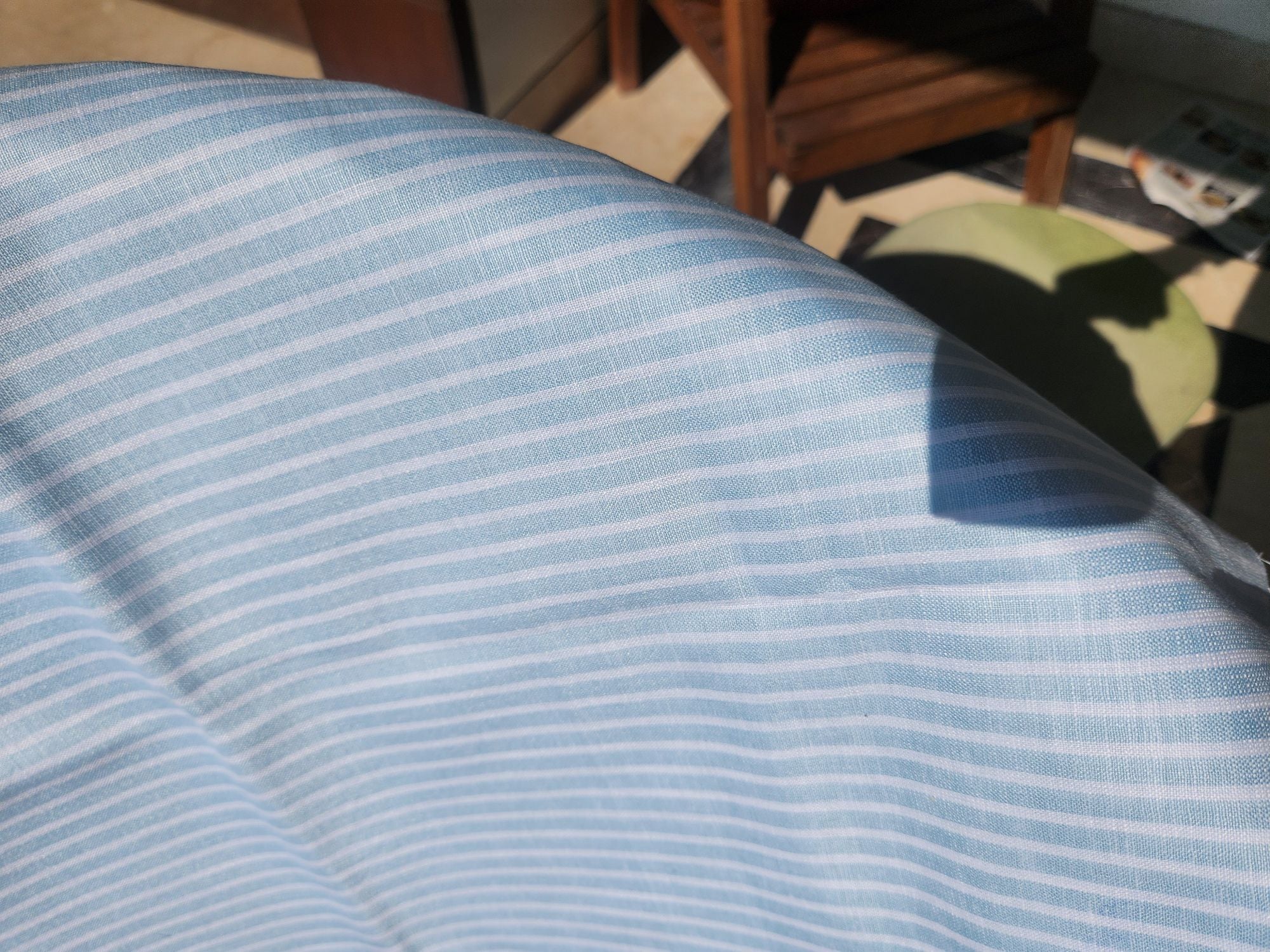 Light Blue Premium Cotton Linen Fabric with white horizontal lines (60 lea)