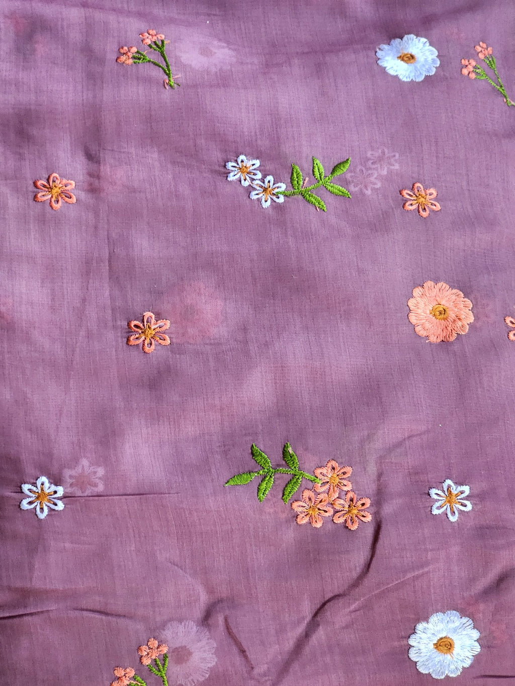 DUSTY PURPLE Floral Embroiderd Mul Chanderi Fabric
