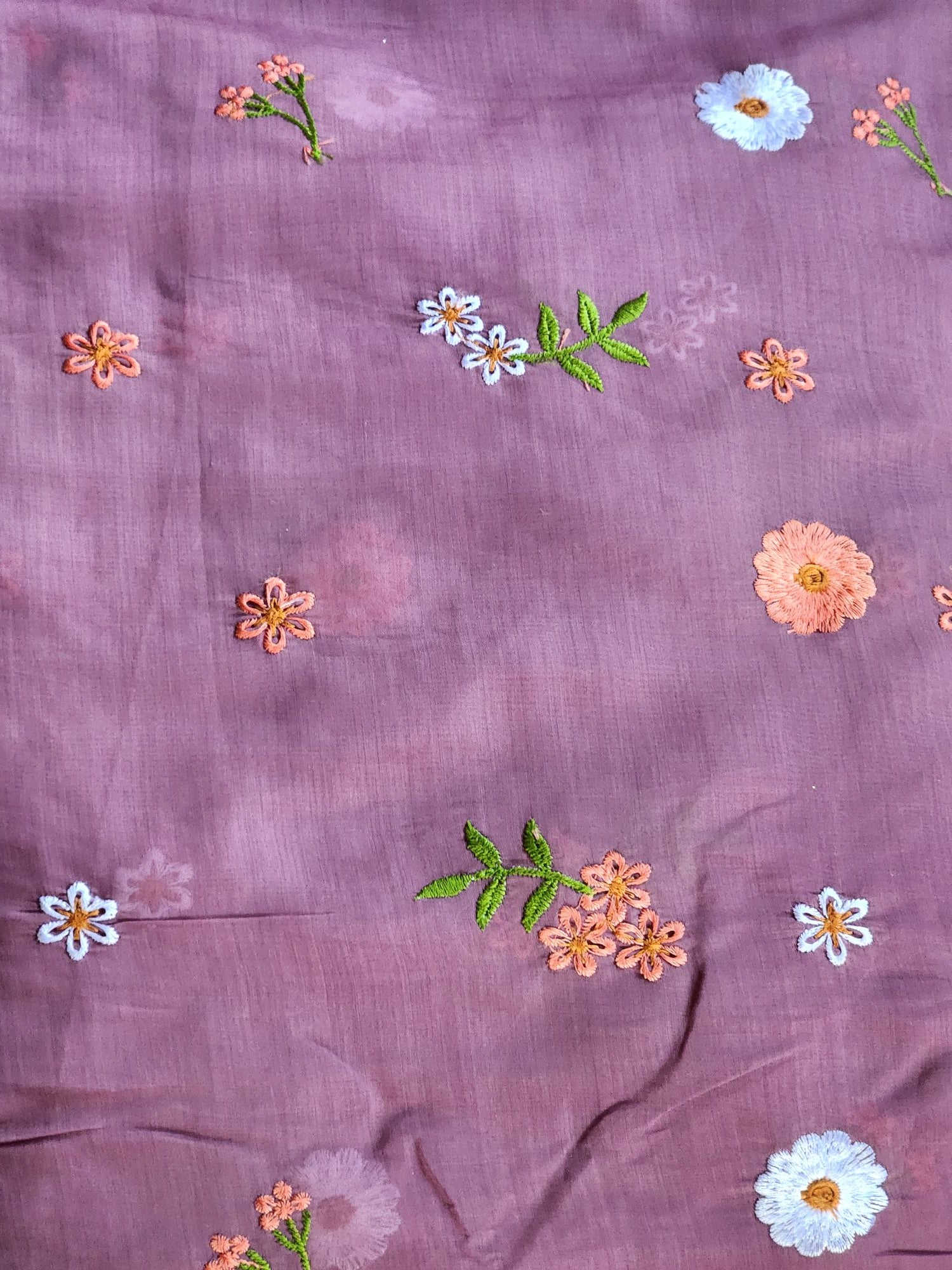 DUSTY PURPLE Floral Embroiderd Mul Chanderi Fabric