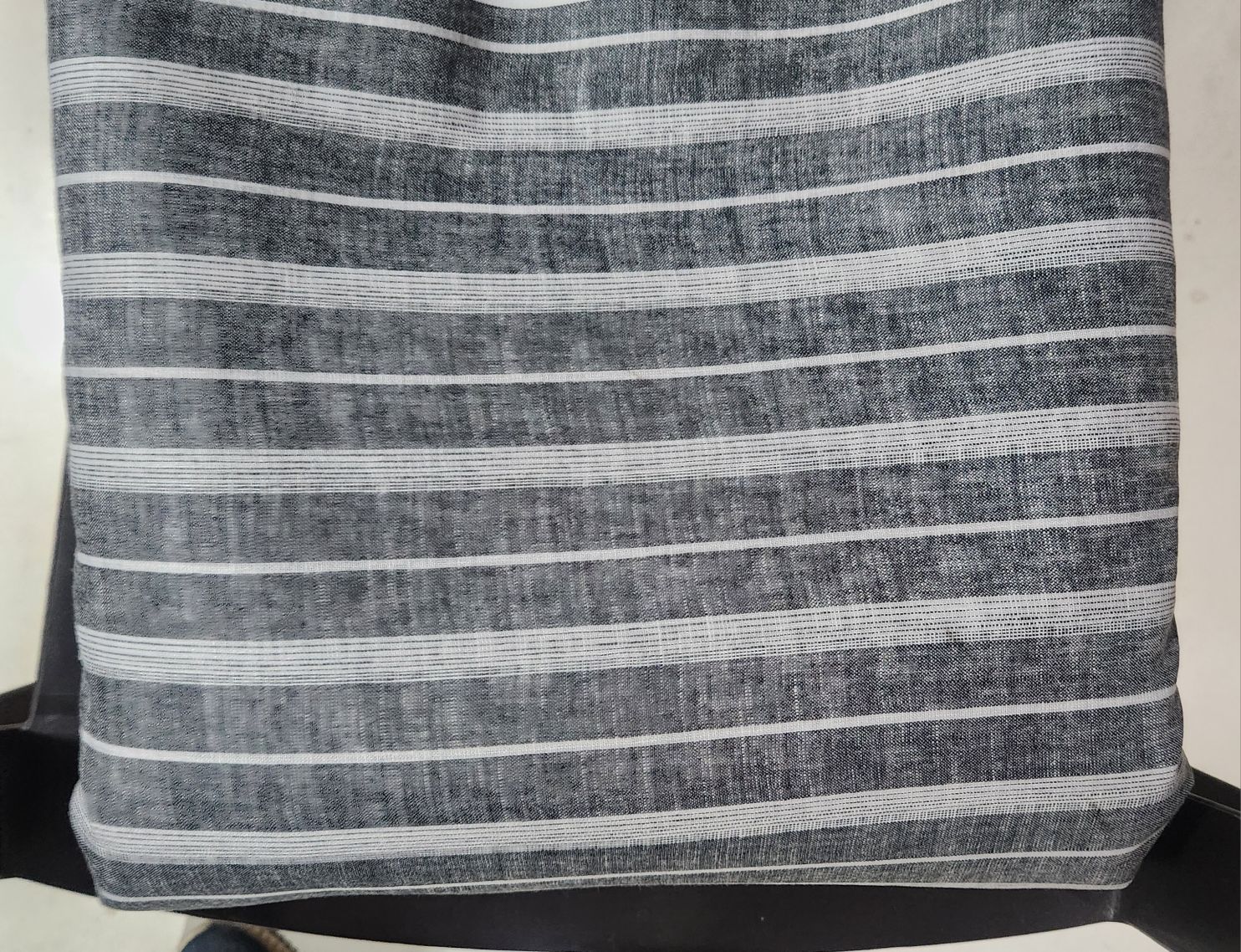 Dusty Black with white Thin & Wide strips Cotton Linen Fabric