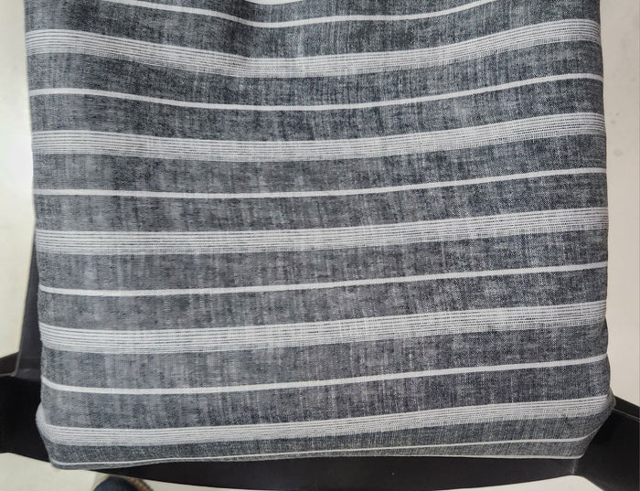 Dusty Black with white Thin & Wide strips Cotton Linen Fabric
