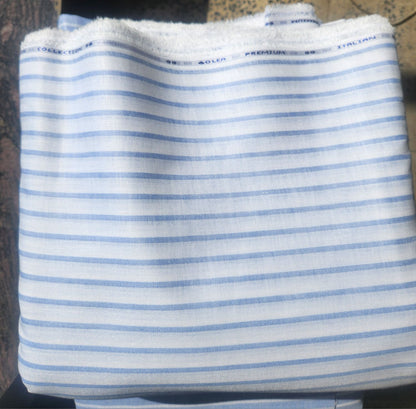 White with  Blue strips premium Cotton Linen Fabric