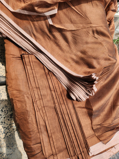 Copper-Brown Plain Chanderi Silk Fabric