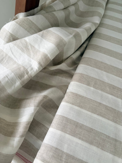Classic Neutral Striped 100% Pure Linen Fabric (60 Lea, No Cotton)