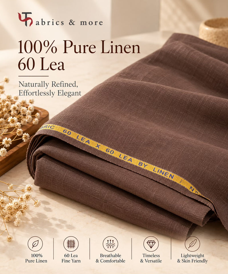 Premium 100% Pure Linen Fabric – 60 Lea | Rich Mocha Brown(No cotton)
