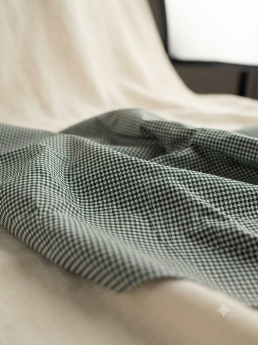 Bottle Green White Gingham Check Spun Polyester Fabric