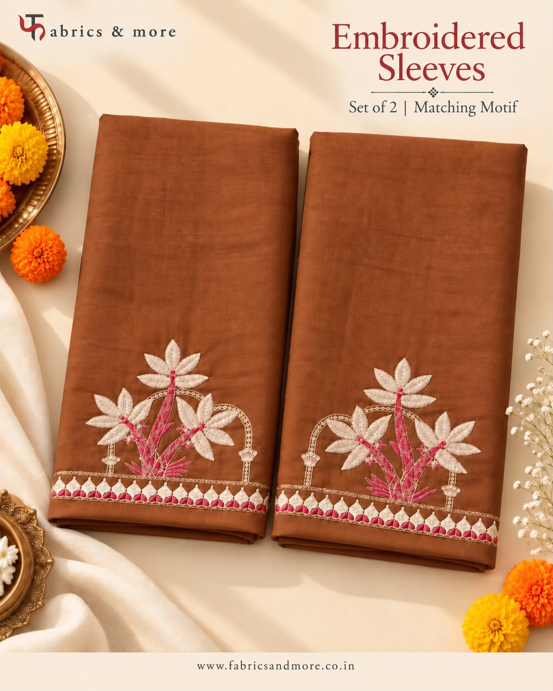 Rust Brown ,Create-Your-Own Anarkali Suit *Combo – Embroidered Neckline + 2 Sleeves + 3 Mtr Mul Chanderi (58")*