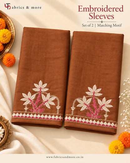 Rust Brown ,Create-Your-Own Anarkali Suit *Combo – Embroidered Neckline + 2 Sleeves + 3 Mtr Mul Chanderi (58")*