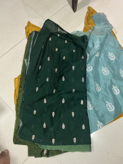 Rama Green with White Dori Embroidered Motifs Chanderi Fabric