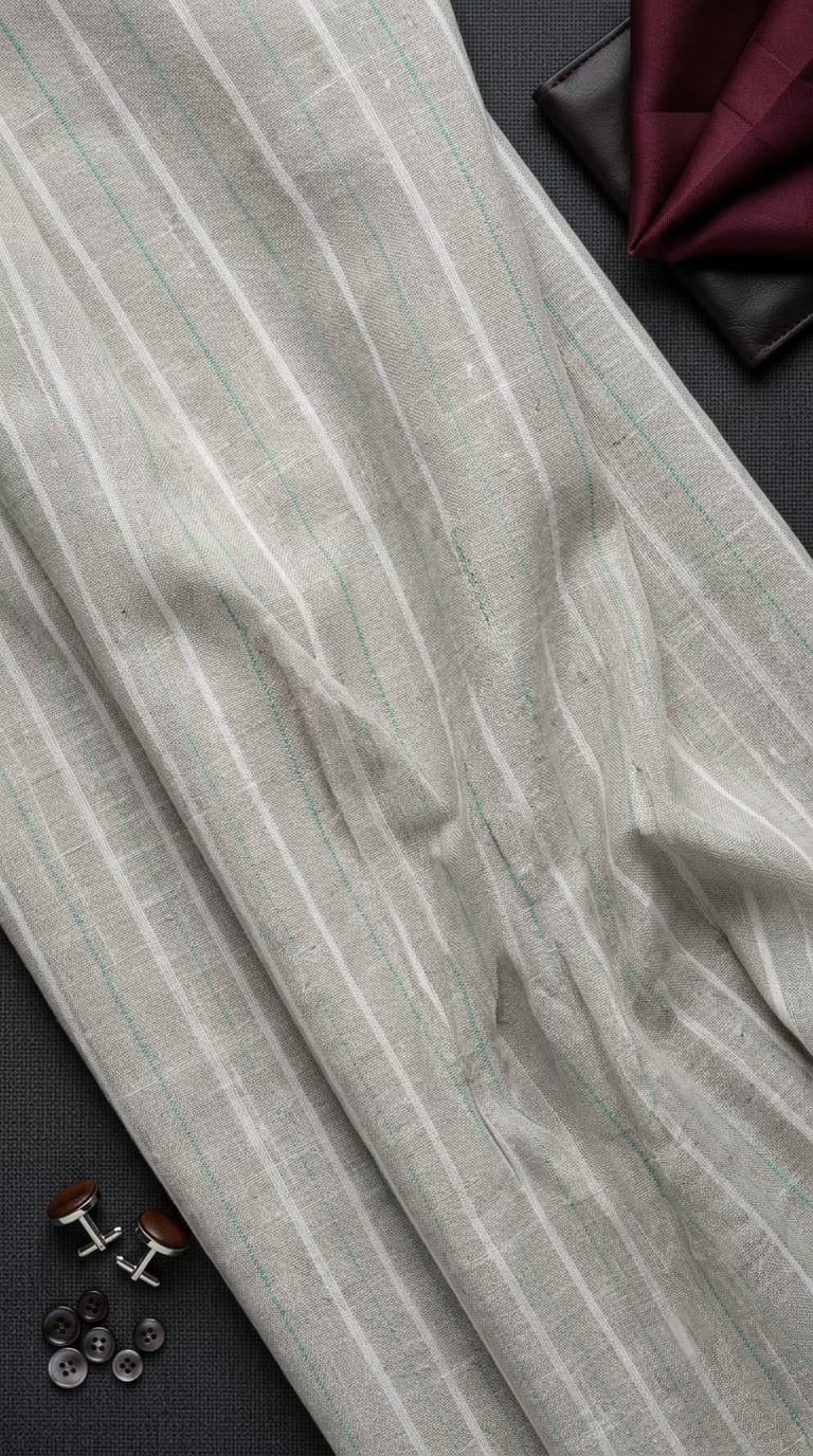 Premium Beige-Grey 100% Pure Linen 60 Lea Stripe Fabric – White &  Turquoise Pinstripes (0% Cotton)