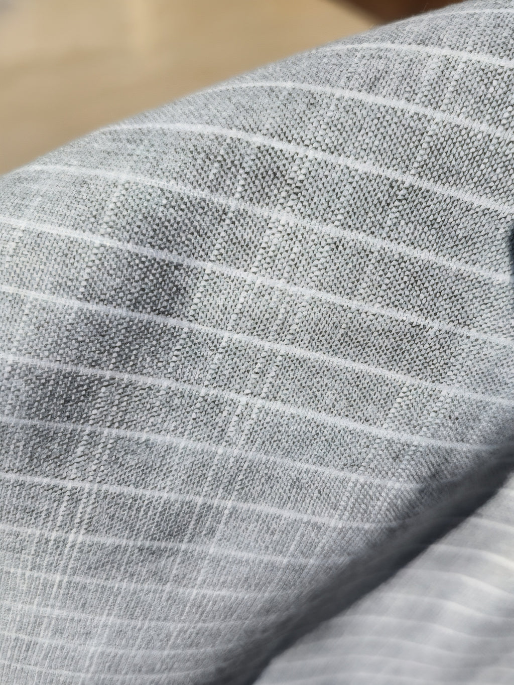 Grey with Thin White Horizontal Lines Premium Cotton Linen Fabric (60 lea)