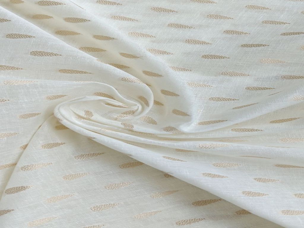 Cream Self Weaved Bengal Butti Cotton Fabric