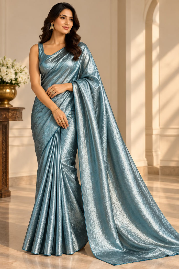 Silver Teal Shimmer Fendi Fabric