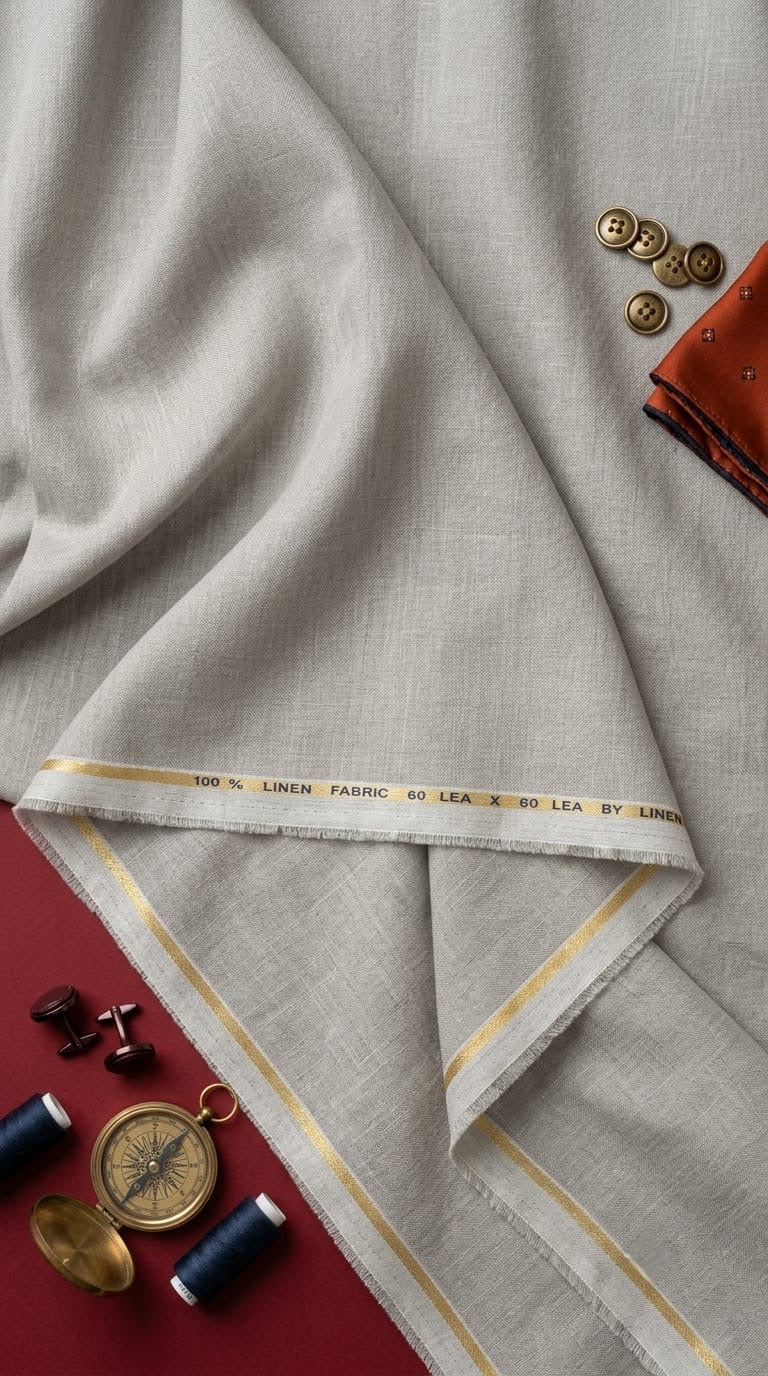 Premium Natural Grey 100%Pure Linen 60 Lea Fabric (0% Cotton)