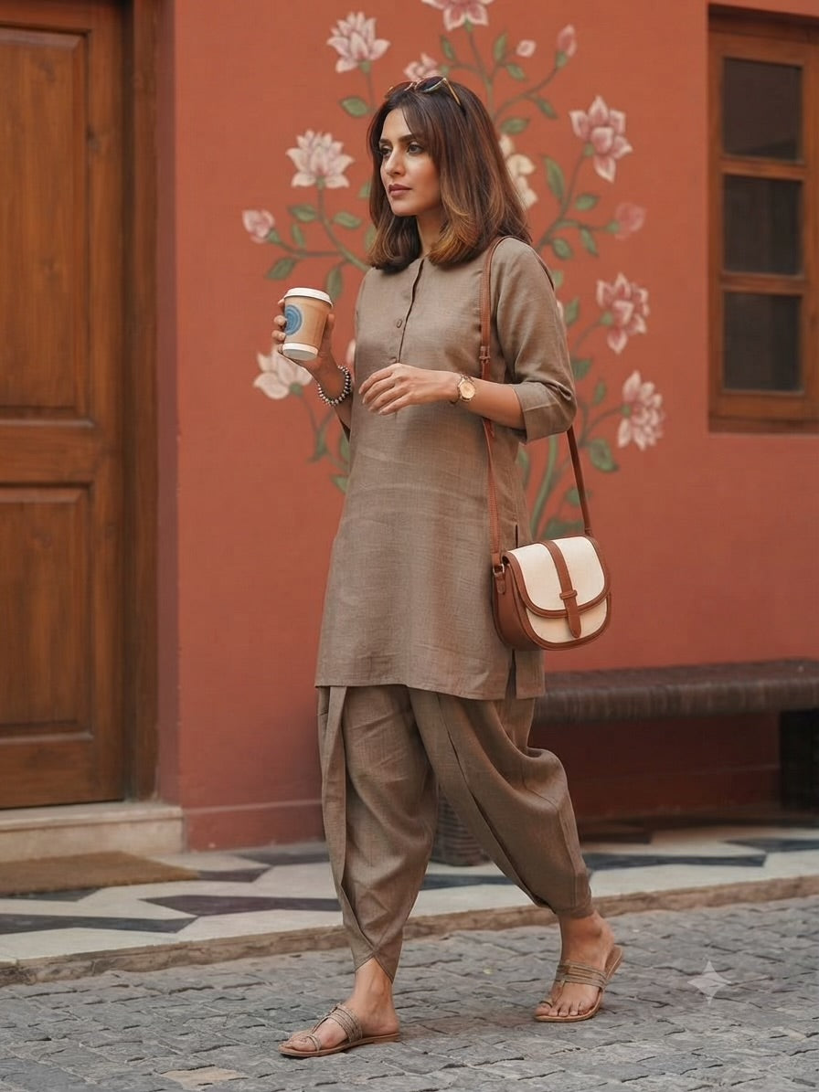 Premium Camel Brown 100% Pure Linen 60 Lea Fabric  (0% Cotton)
